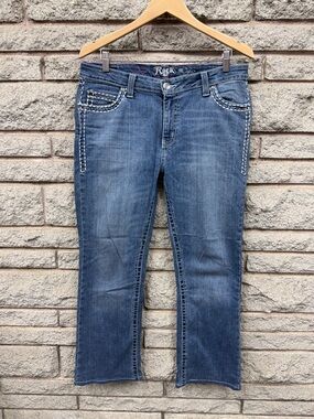 Rock 47 by Wrangler  Women’s Medium Blue Bootcut Jeans with White Stitching